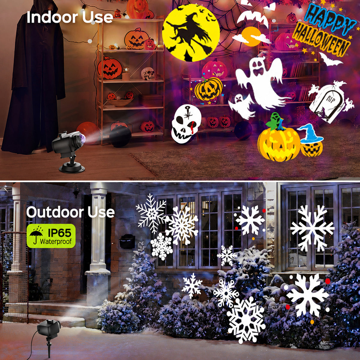 Anoak Halloween Projector Lights Outdoor, 2-in-1 HD Waterproof Holiday Projector with Remote for Halloween, Christmas, Happy New Year Decorations