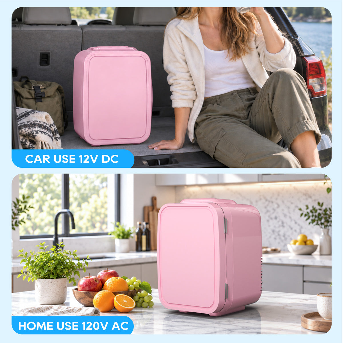 Mini Fridge for Bedroom, 4L/6 Can Small Refrigerator, Skincare Fridge for Drinks, Cosmetics, Beverage, Food, Pink