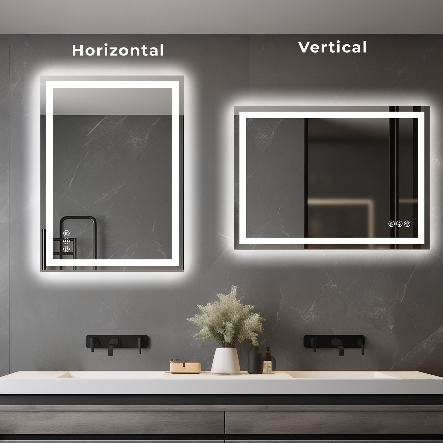 Anoak LED Bathroom Mirror, 24"x 32" Lighted Anti-fog LED Bathroom Vanity Mirror with Dual Light Source, 3 Color Lights, Horizontal & Vertical