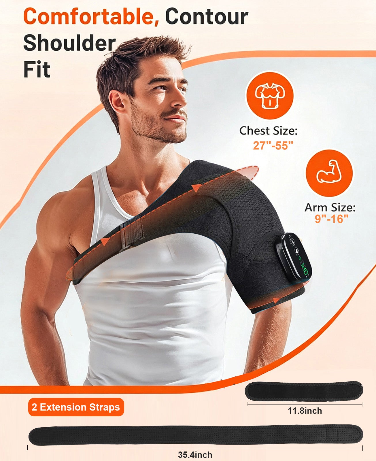 Morfone Cordless Red Light Shoulder Wrap with 3 Heat & 3 Vibration, Shoulder Massager Heating Pad, 660nm Red & 850nm near-Infrared Light,Black