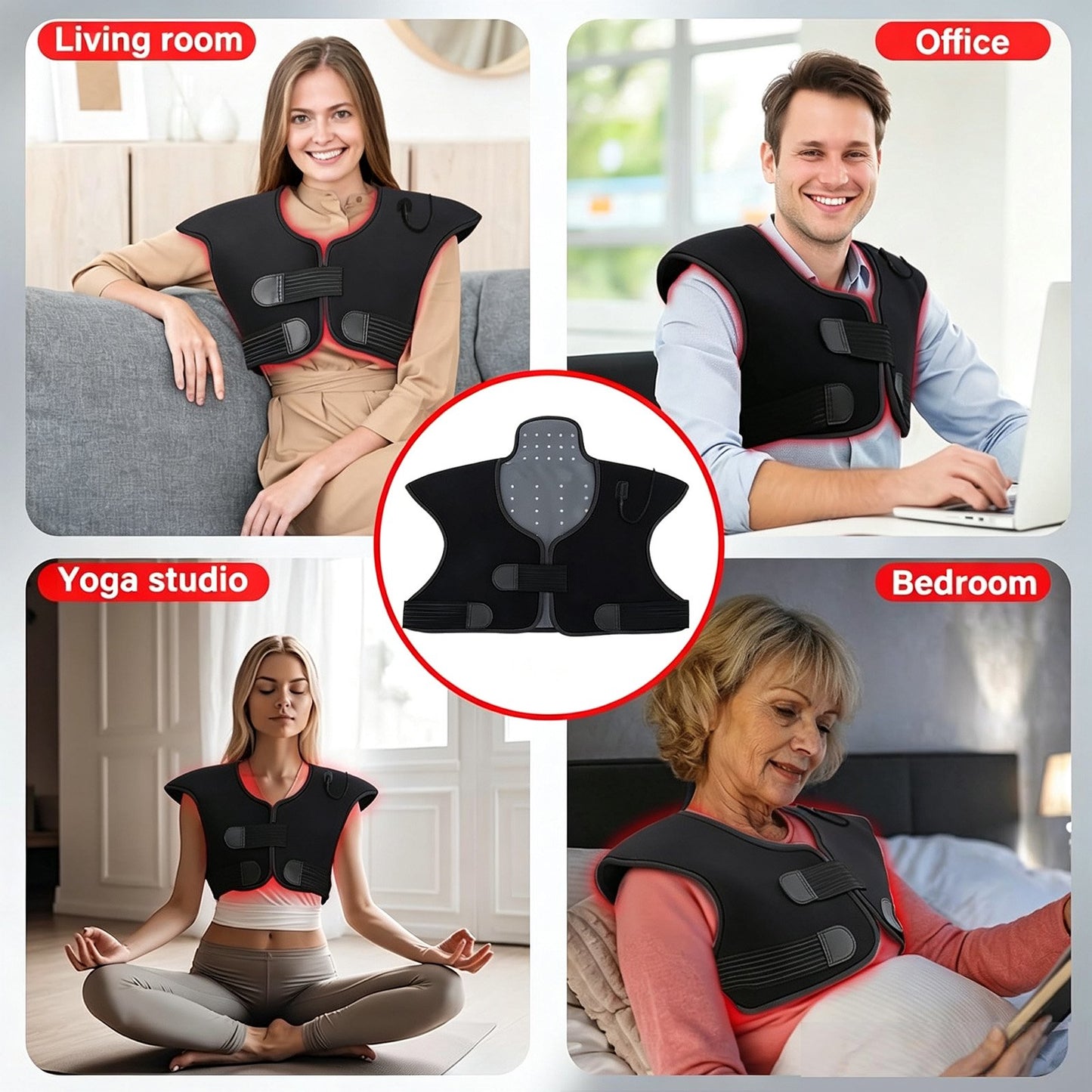 Morfone Red Light Shoulder Wrap, 3-in-1 Chip Red Light for Shoulder & Neck, 660nm & 850nm Infrared Light Pad with 3 Modes and 5 Levels for Home Use