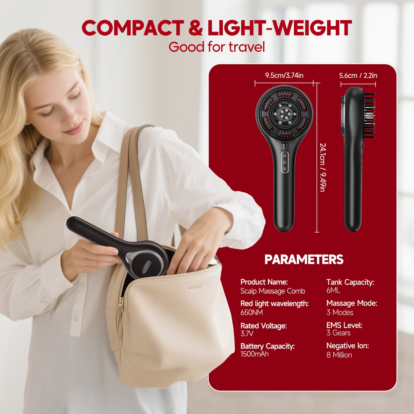 Morfone 3-in-1 Electric Scalp Massager Brushes, Hair Oil Applicator with Nano Mist Sprayer, 4 Massage Modes, Cordless Portable Hair Massager Comb for Men Women