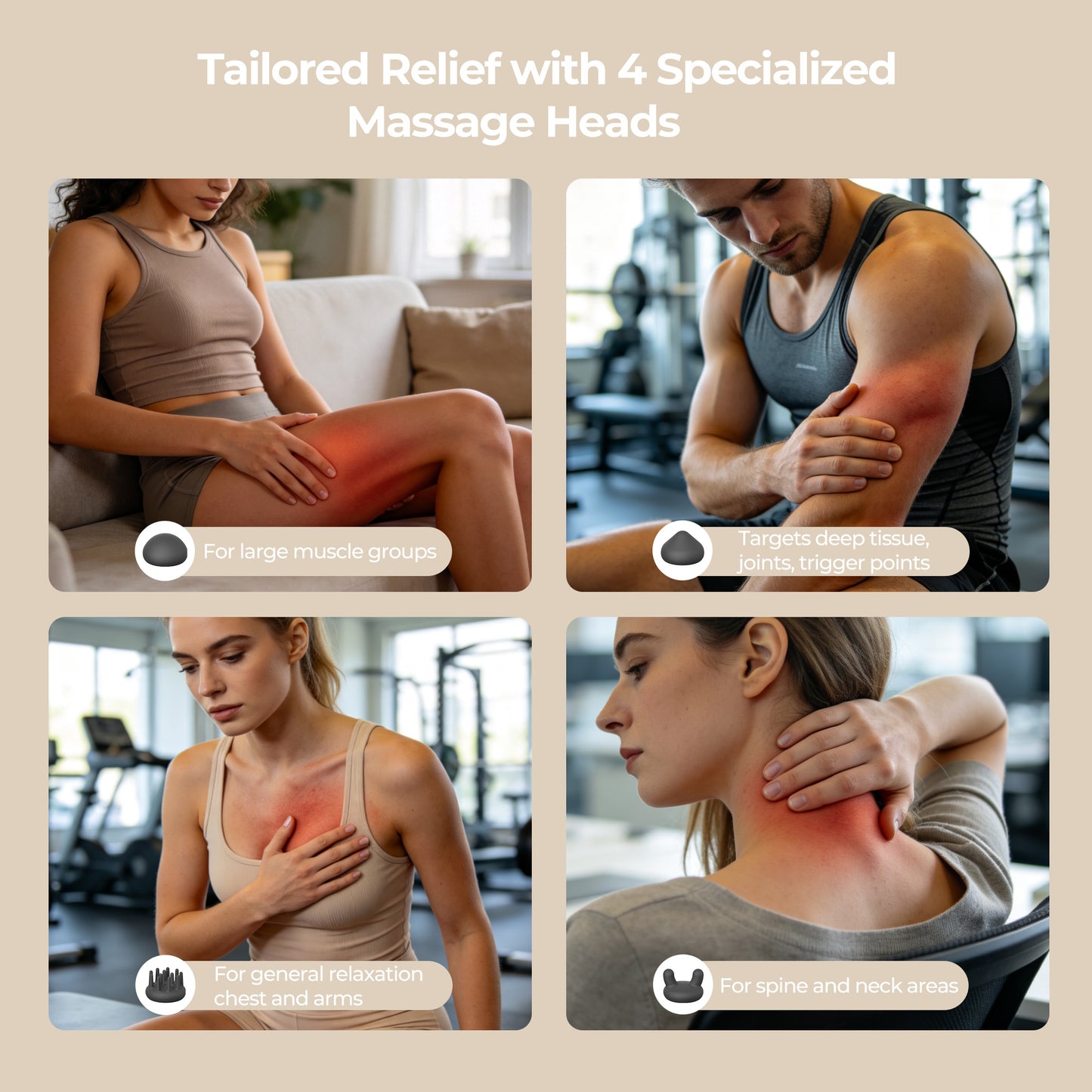 Morfone Mini Massage Gun with Red Light & Heat, Portable Deep Tissue Massager with 4 Heads for Home Office Travel