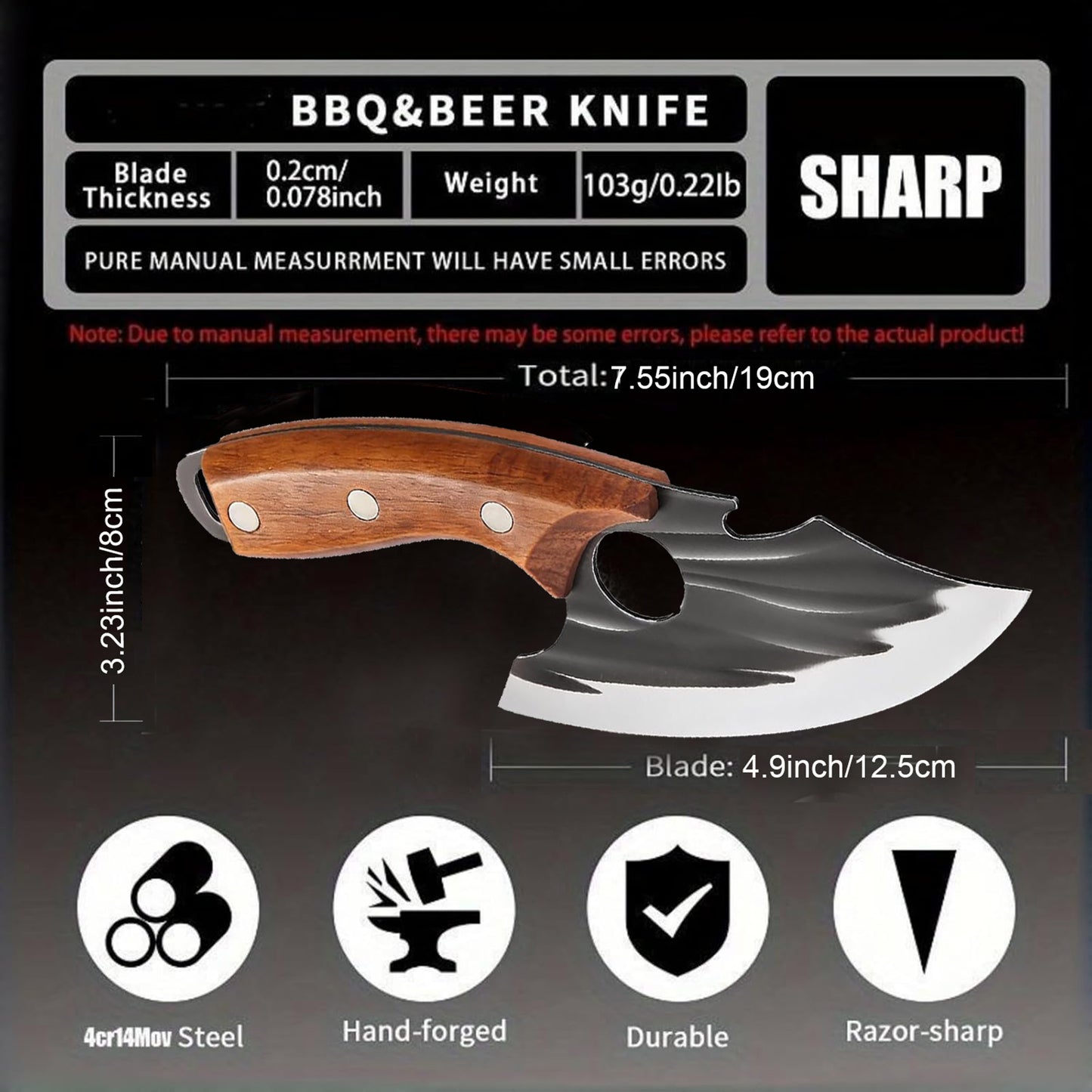 ACMETOP Chef Kitchen Knife, Viking Boning Knife for Meat Cutting, Hand Forged High Carbon Steel Cooking Cutting Knife for Home Camping BBQ