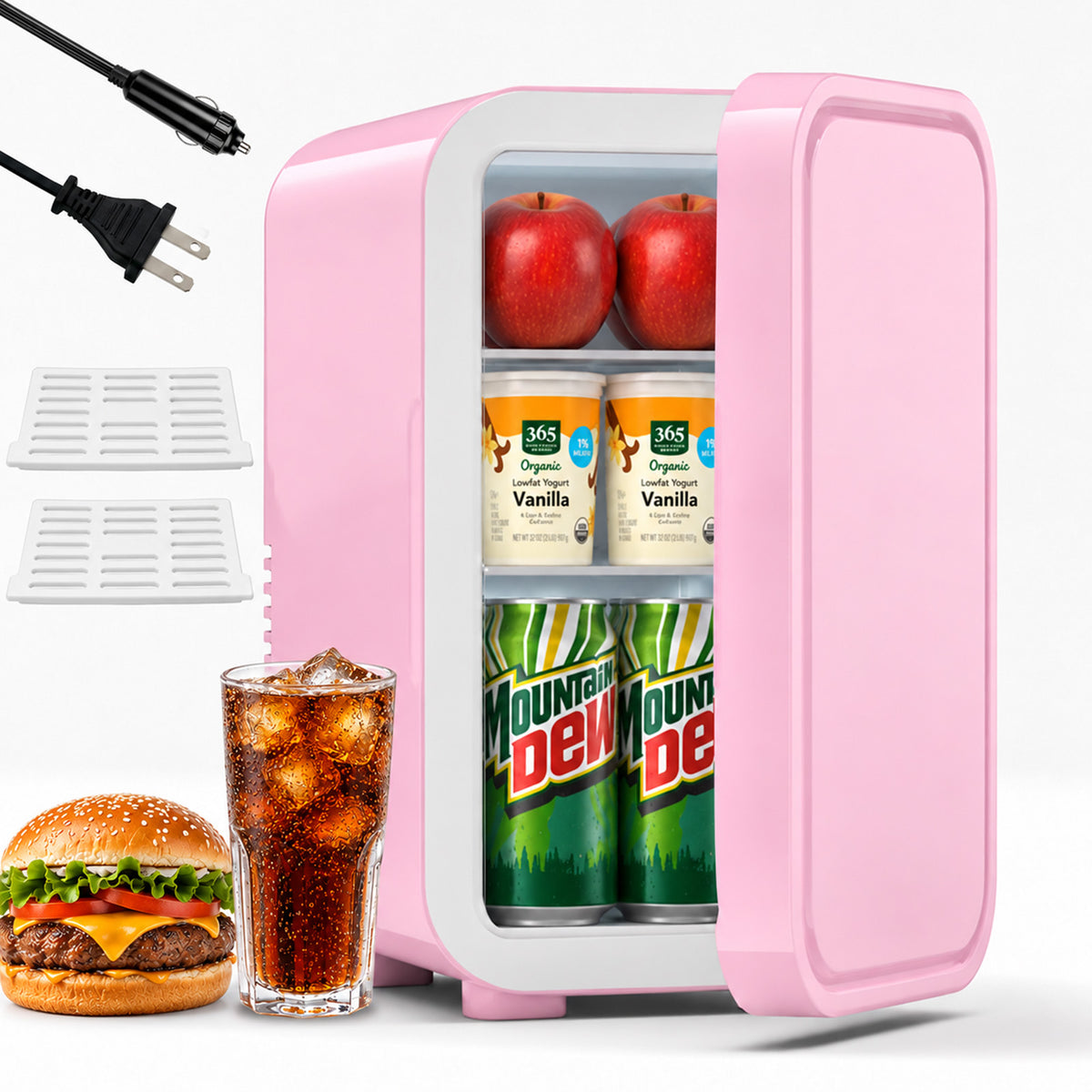 Mini Fridge, 6 Liter/8 Can Small Refrigerator, AC/DC Portable Skincare Fridge for Bedroom, Dorm, Office, Car, Pink