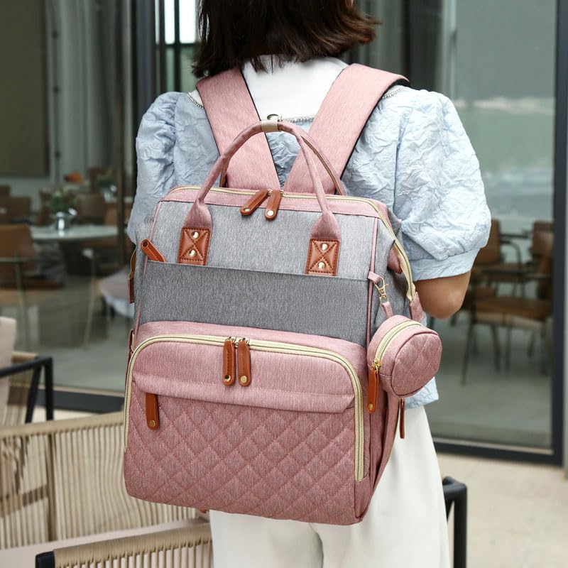 Morfone Baby Diaper Bag Backpack, Multifunction Waterproof Baby Bag with USB Charging Port, Stroller Straps & Pacifier Case Unisex, Pink