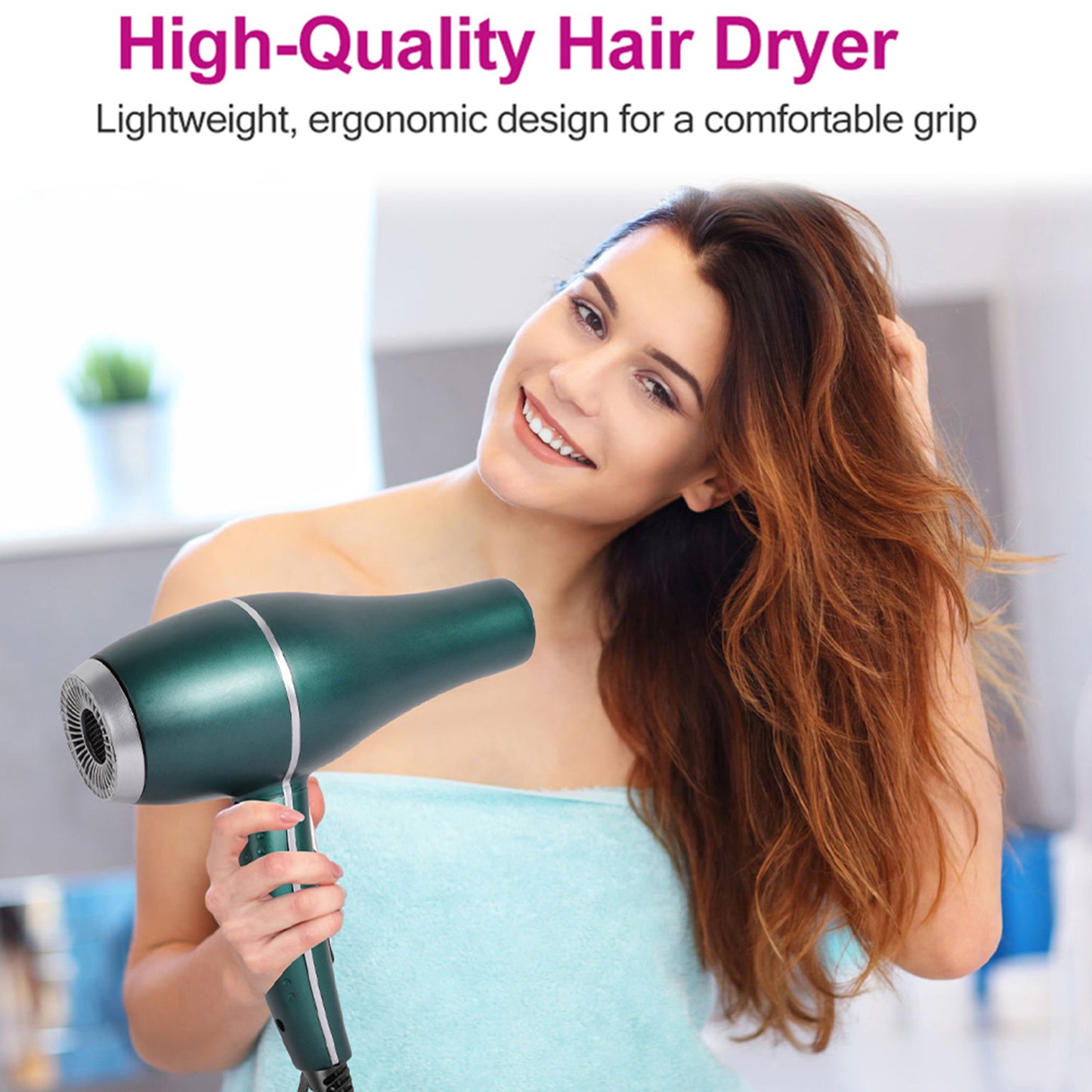 Morfone Hair Dryer, Professional Negative Ionic Thermo-Control Blow Dryer with Hair Diffuser & Nozzle, Green