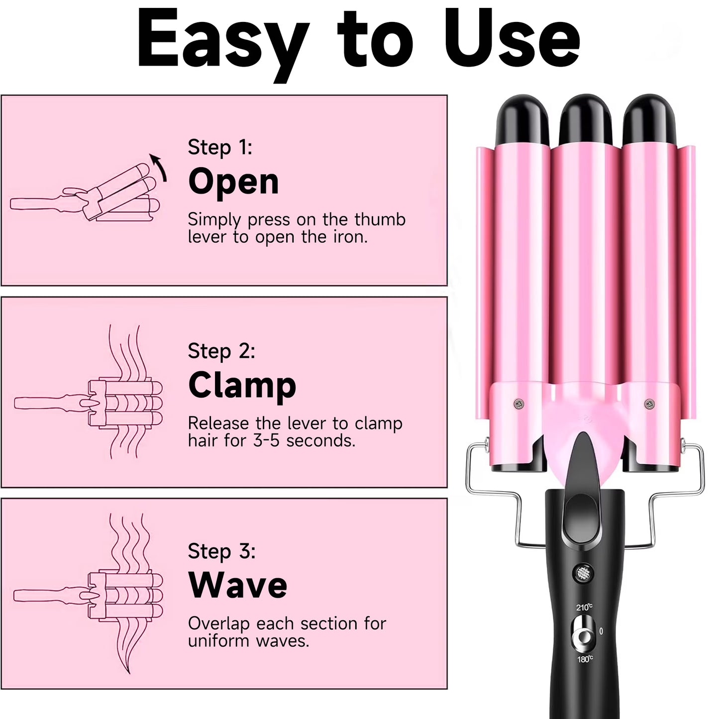Morfone 3 Jumbo Barrel Curling Iron Wand 22mm Hair Waver Temperature Adjustable Ceramic Big Waves Hair Crimper