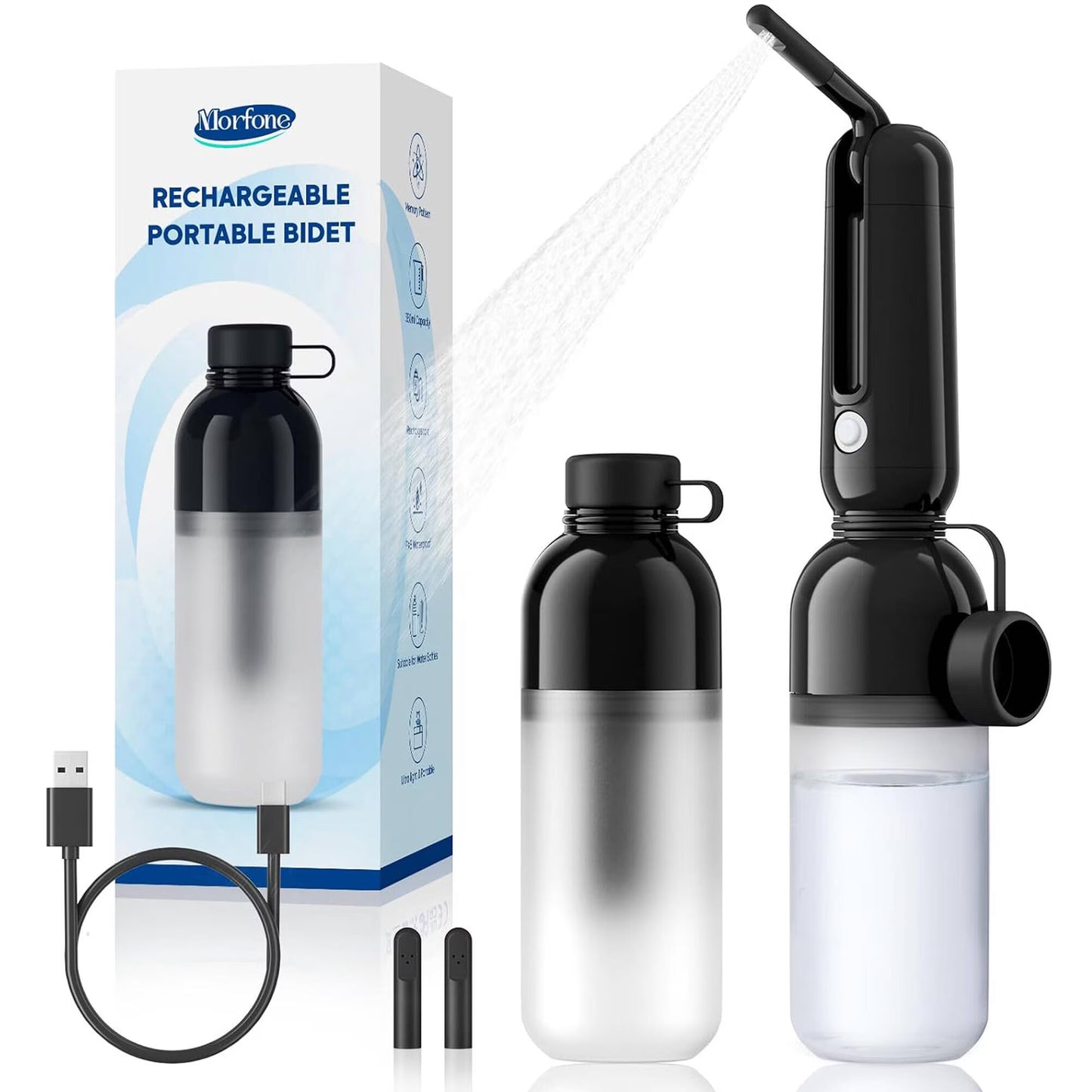 Morfone Portable Bidet for Travel, High Pressure Electric Handheld Sprayer 350ML with Dual Spray Modes, Rechargeable Waterproof Travel Bidet for Women, Men