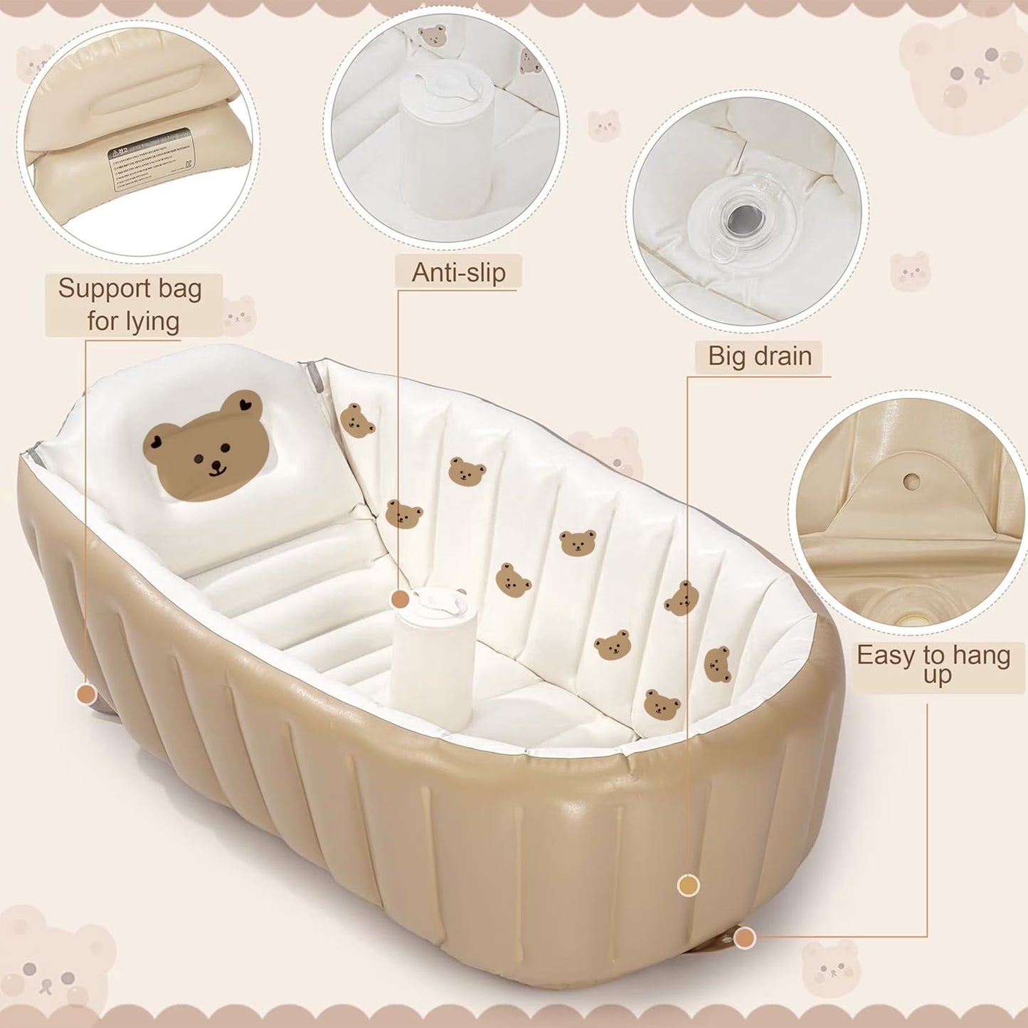Morfone Inflatable Baby Bathtub for Newborn to Toddler, Portable Baby Tub with Built-in Air Pump, Collapsible Shower Basin for Easy Storage