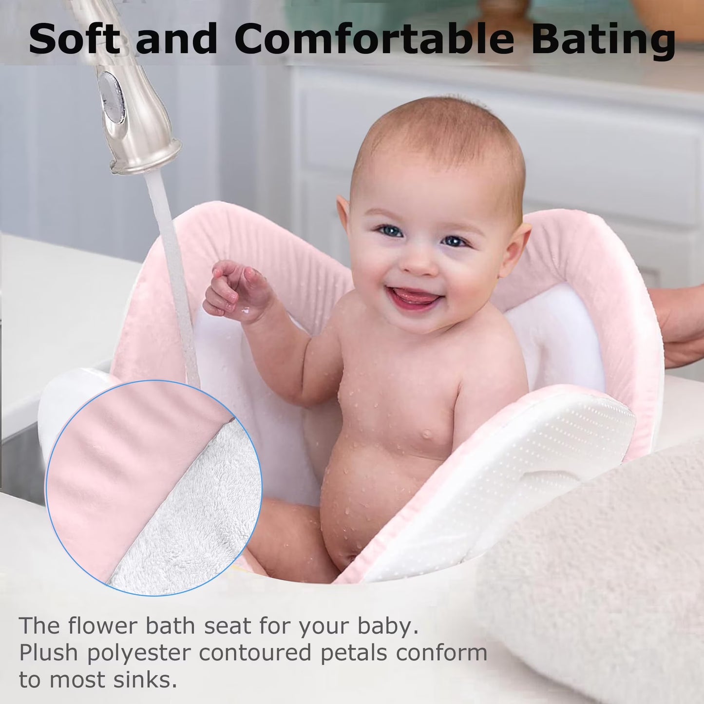 Morfone Baby Bath Seat, Baby Bathtub Pad for Newborn Infants to Toddler 0 to 6 Months and up,Pink