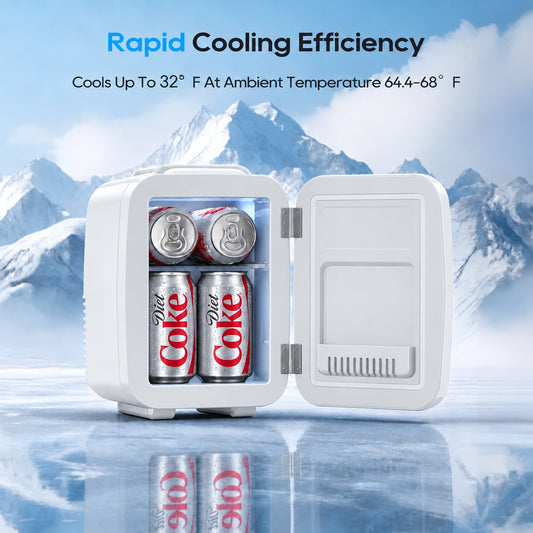 Mini Fridge for Bedroom, 4L/6 Can Small Refrigerator, Skincare Fridge for Drinks, Cosmetics, Beverage, Food, Whtie