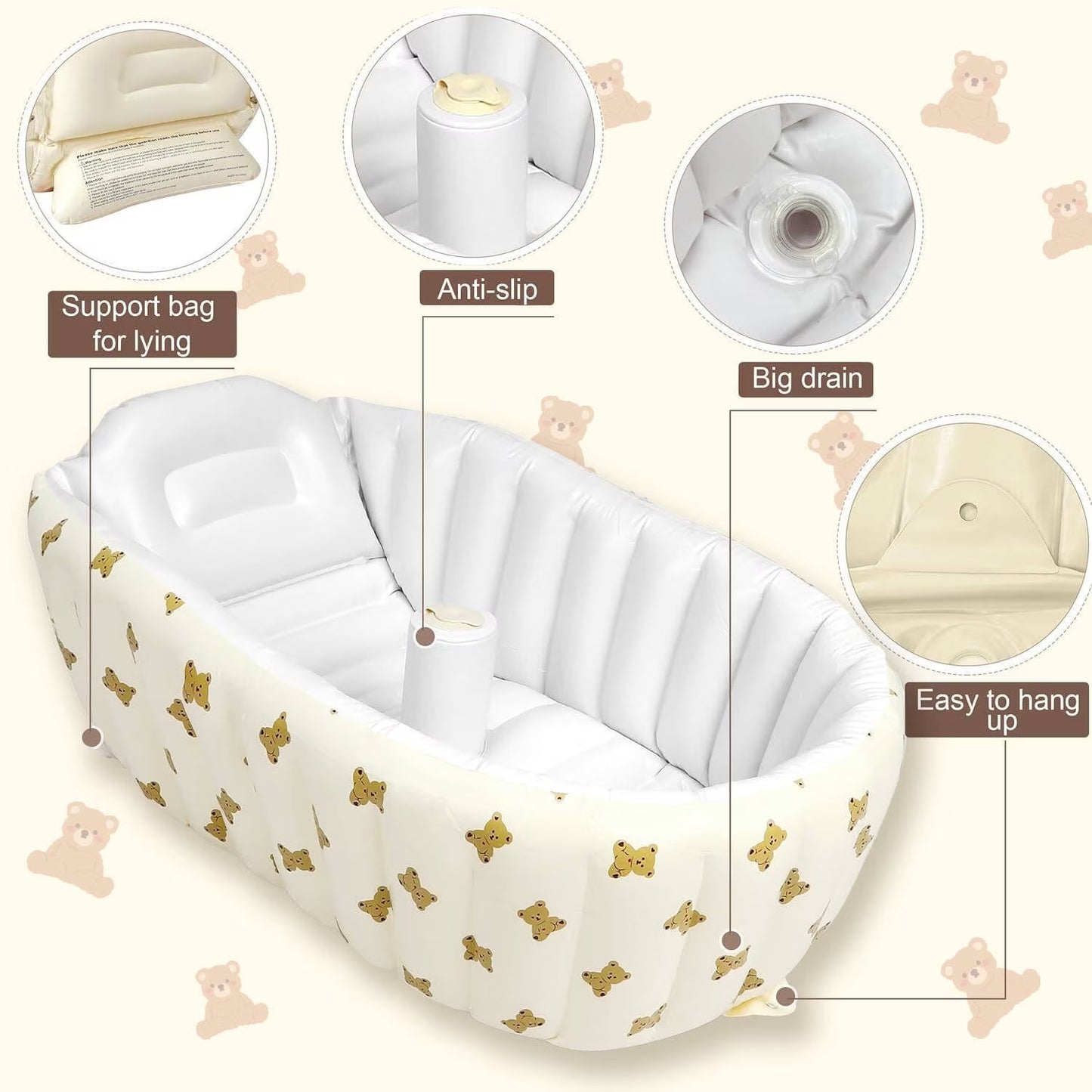 Morfone Inflatable Baby Bathtub for Newborn to Toddler, Portable Baby Tub with Built-in Air Pump, Collapsible Shower Basin for Easy Storage