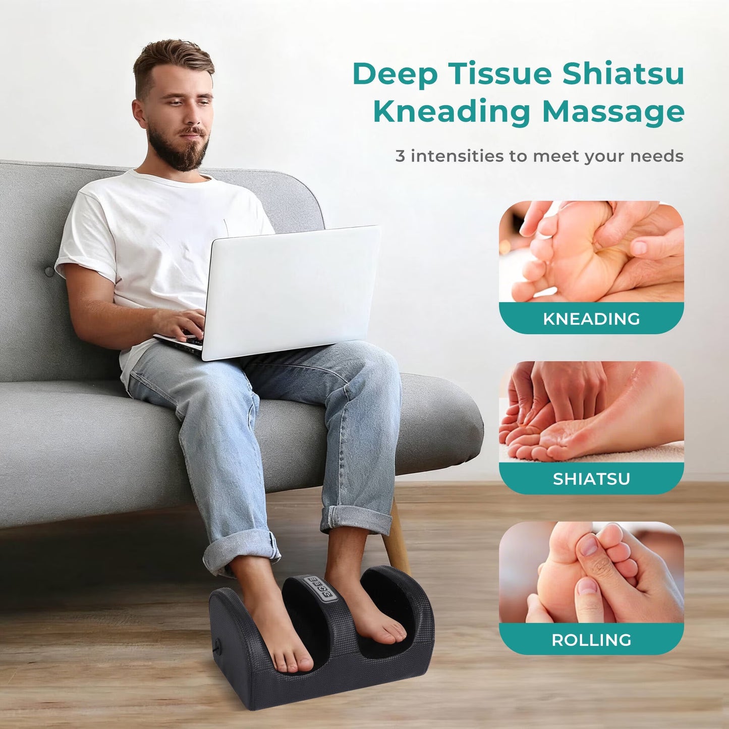 Morfone Shiatsu Foot Massager with Heat, Foot and Calf Massager with Roller, Deep Massage for Relaxation, Gifts for Women & Men, Black