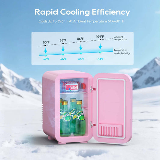 Mini Fridge, 6 Liter/8 Can Skincare Fridge, Portable Small Refrigerators for Bedroom, Dorm, Office, Car, Pink