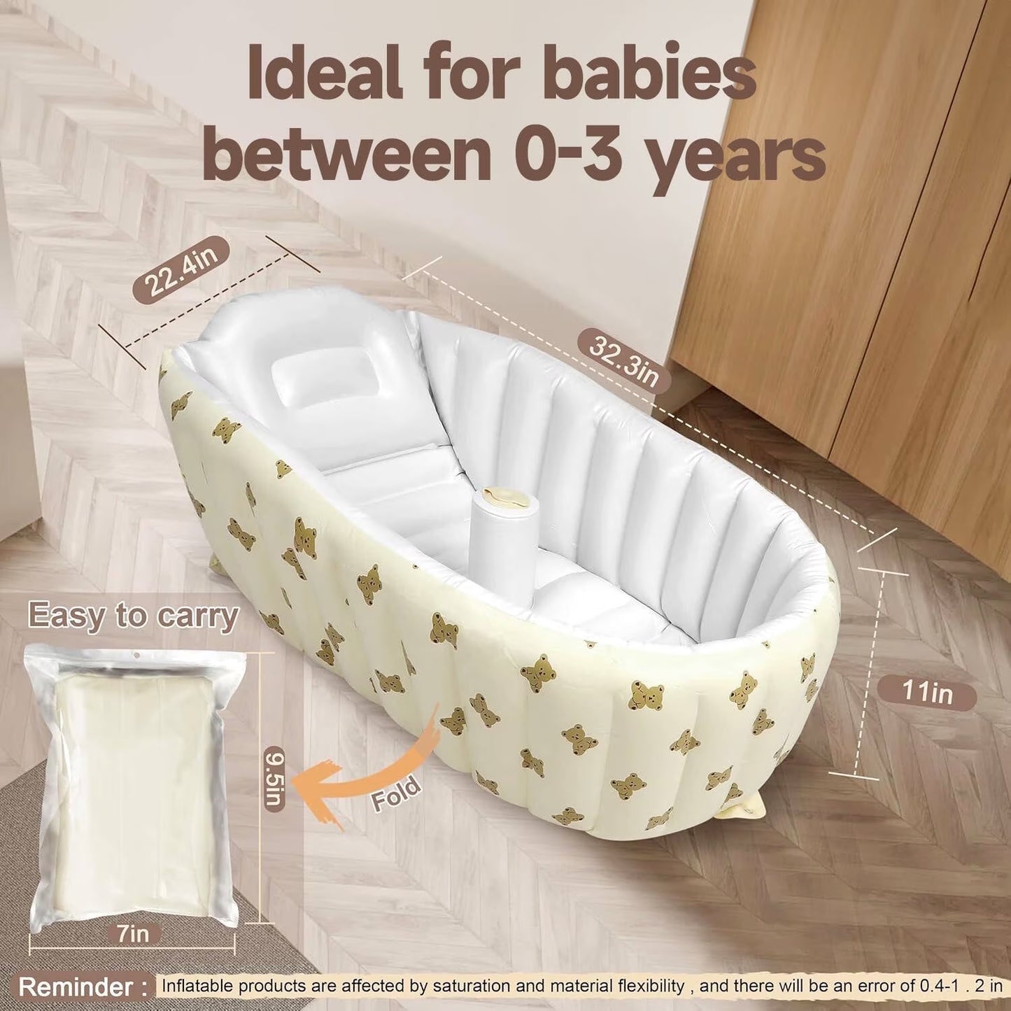 Morfone Inflatable Baby Bathtub for Newborn to Toddler, Portable Baby Tub with Built-in Air Pump, Collapsible Shower Basin for Easy Storage