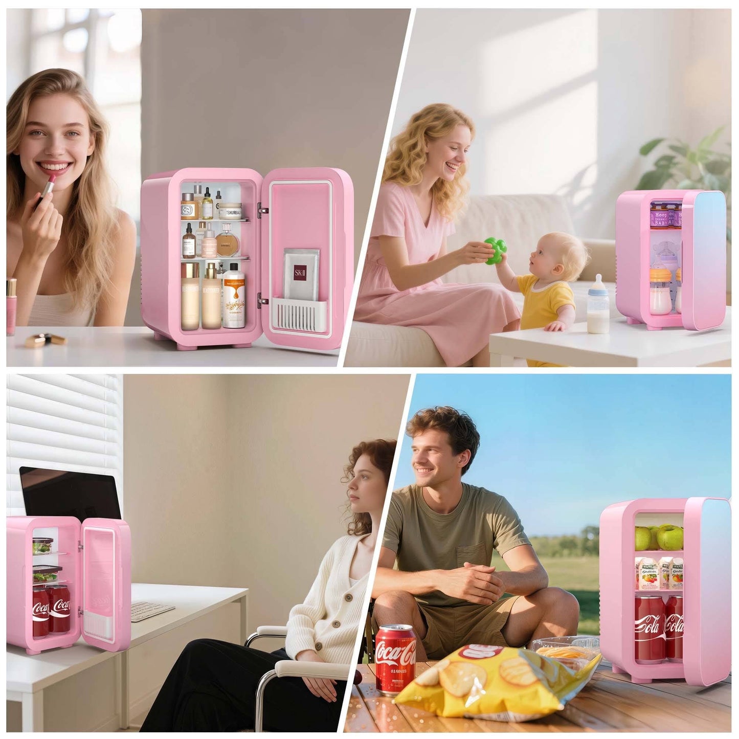 BEICHEN Mini Fridge, 6 Liter/8 Can Skincare Fridge, 110V AC/DC Portable Thermoelectric Cooler & Warmer Refrigerators for Bedroom, Dorm, Office, Car, Pink