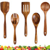 ACMETOP Wooden Spoons for Cooking, 5 Pcs Natural Teak Kitchen Utensil Set , Wooden Cooking Utensils Set for Nonstick Pans & Cookware