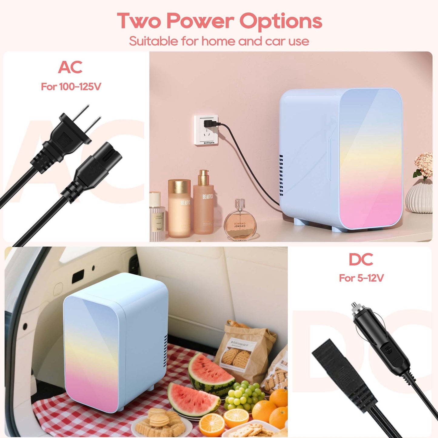 BEICHEN Mini Fridge, 6 Liter/8 Can Skincare Fridge, 110V AC/DC Portable Thermoelectric Cooler & Warmer Refrigerators for Bedroom, Dorm, Office, Car, Blue