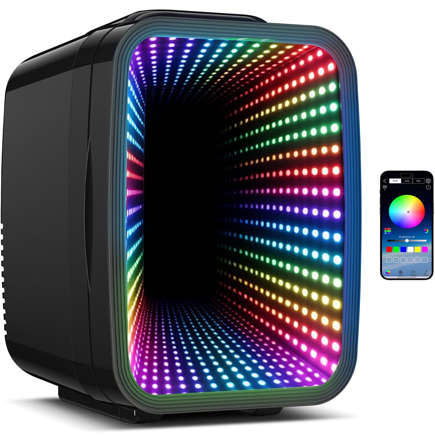 BEICHEN Mini Fridge, 4L/6 Can Small Beverage Refrigerator with LED Gaming Light, AC/DC Portable Cooler & Warmer for Bedroom, Office, Dorm, Car - Black