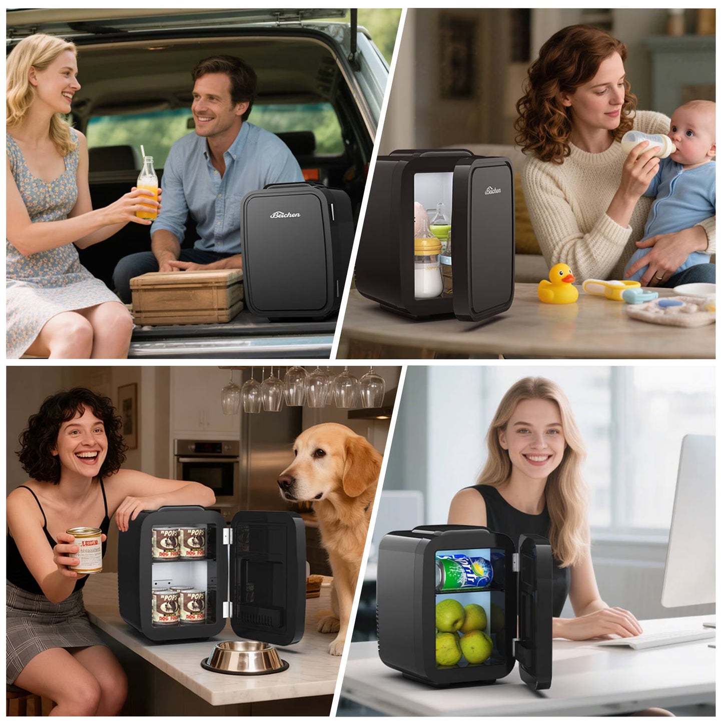 BEICHEN Mini Fridge, 4L/6 Can Small Refrigerator for Bedroom, Car, Office & Dorm,110V AC/ 12V DC Thermoelectric Cooler and Warmer for Cosmetics, Beverage and Food, Black