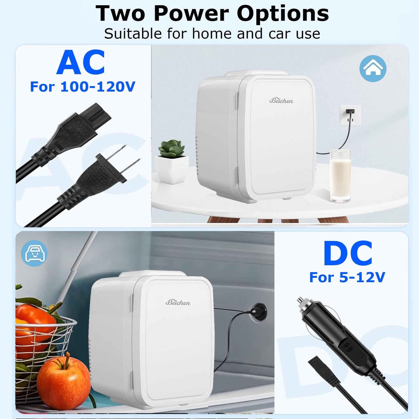 BEICHEN Mini Fridge, 4L/6 Can Small Refrigerator for Bedroom, Car, Office & Dorm,110V AC/ 12V DC Thermoelectric Cooler and Warmer for Cosmetics, Beverage and Food, White