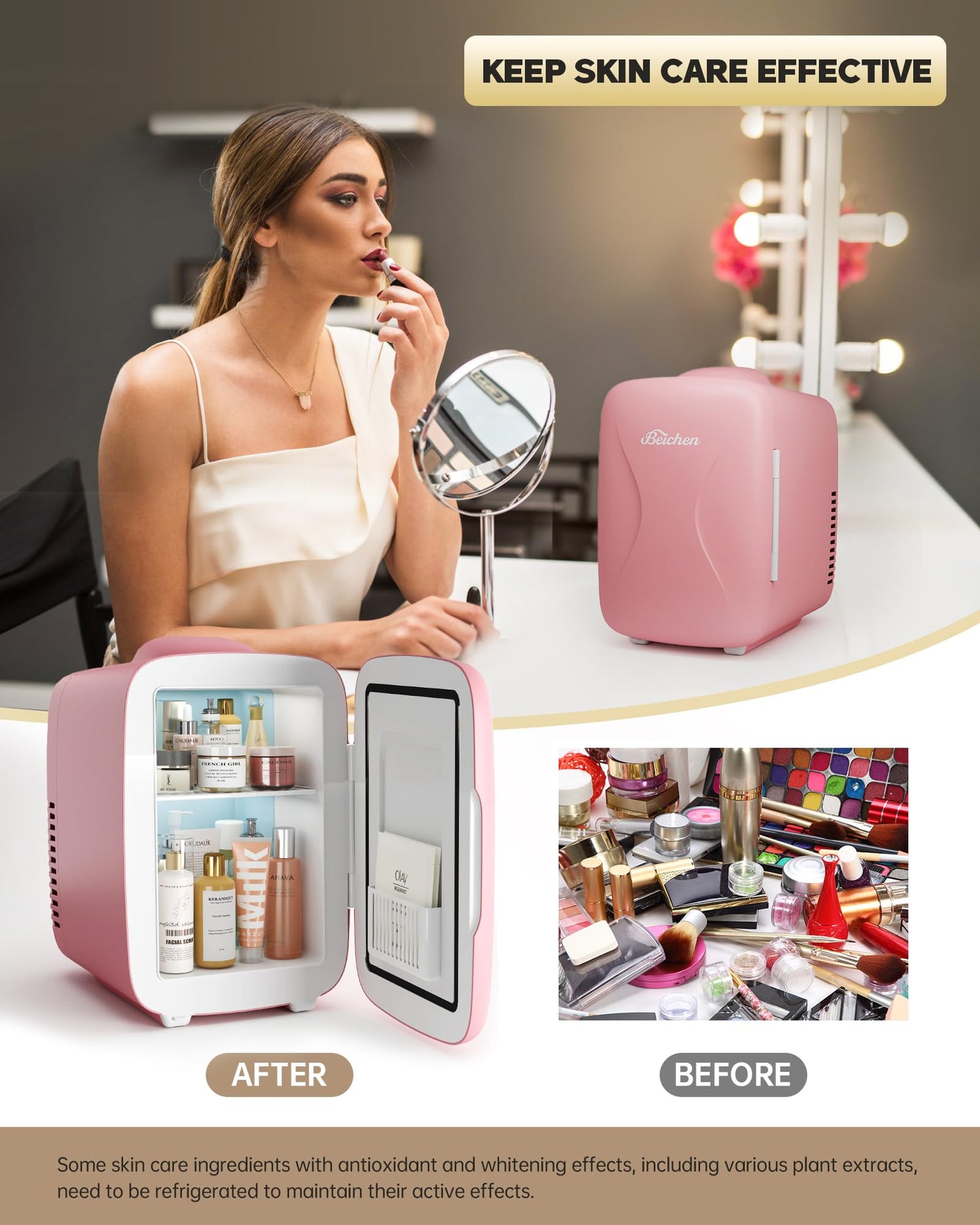 Pink Mini Fridge for Bedroom,4L Skincare Fridge for Bedroom & Office