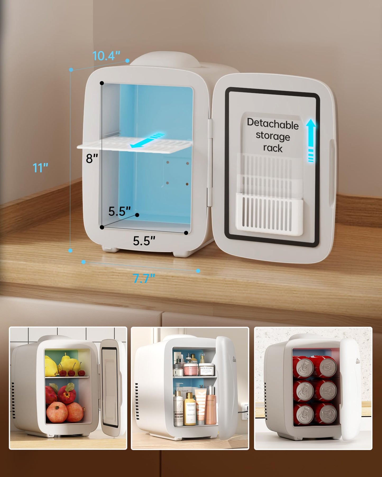 White Mini Fridge for Bedroom, 4L Skincare Cooler & Warmer