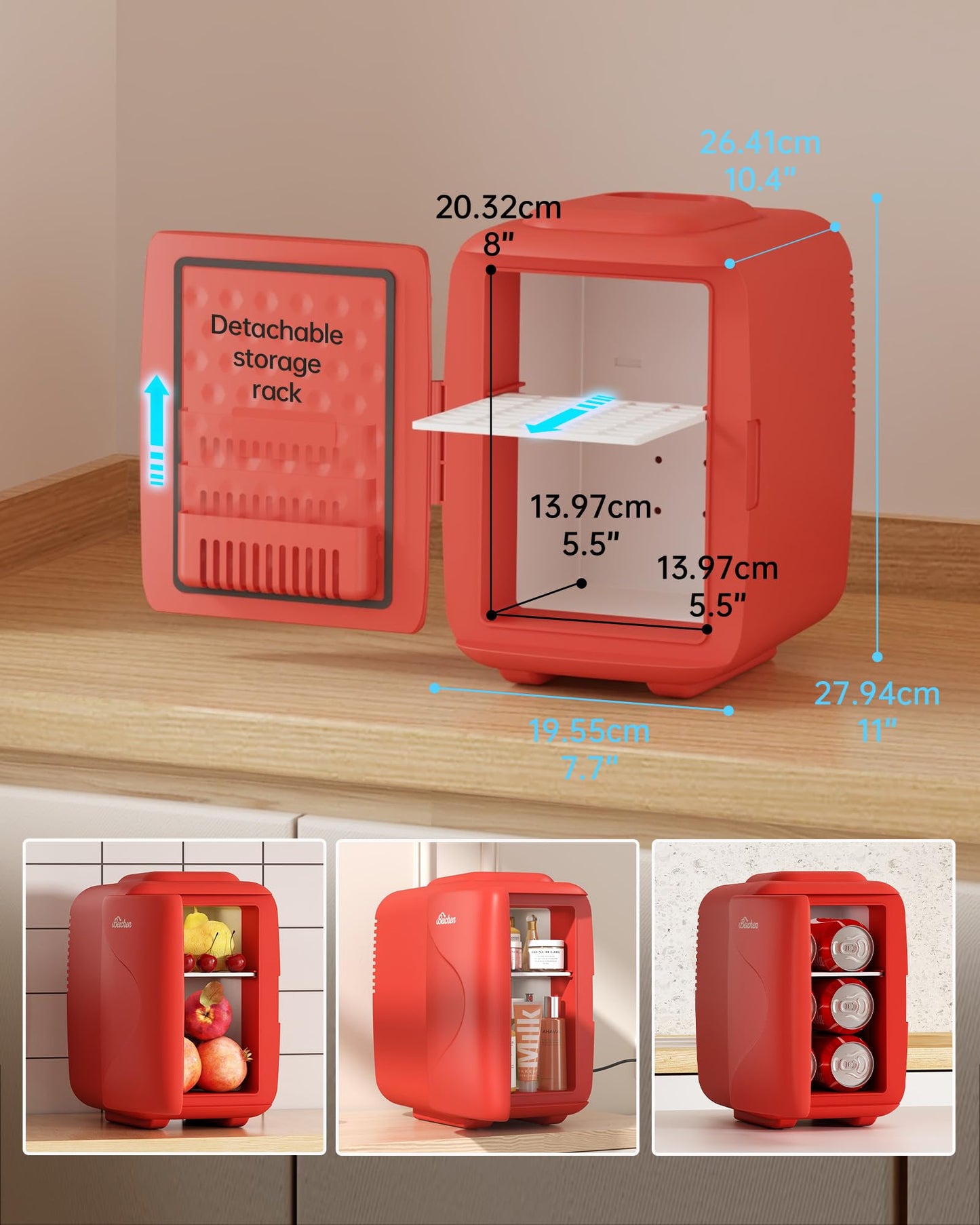 Red Mini Fridge for Bedroom, 4L Portable Refrigerator for Drinks & Skincare