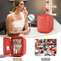 Red Mini Fridge for Bedroom, 4L Portable Refrigerator for Drinks & Skincare