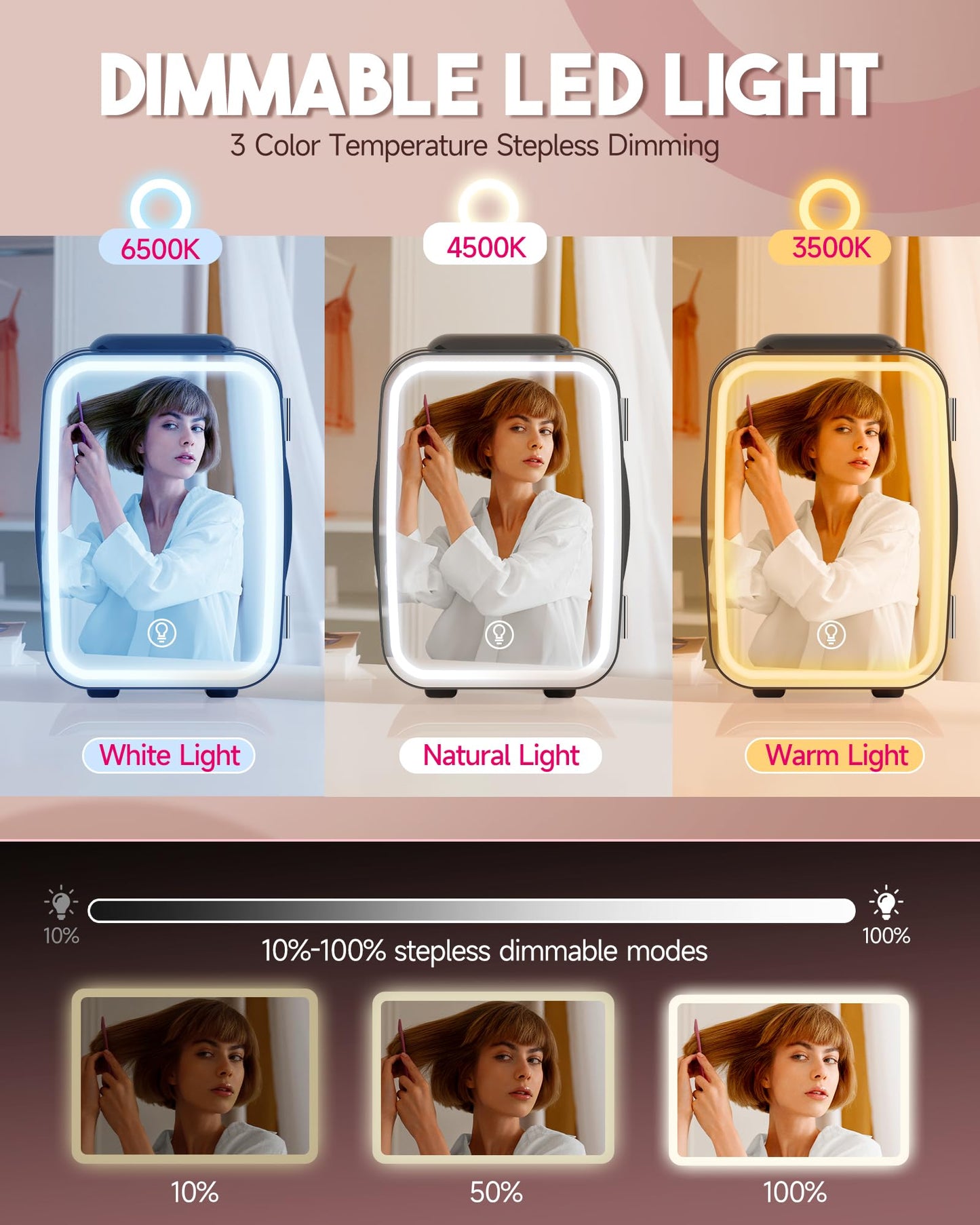 Black Skincare Fridge | Dimmable LED Mirror Mini Cooler for Vanity & Bedroom