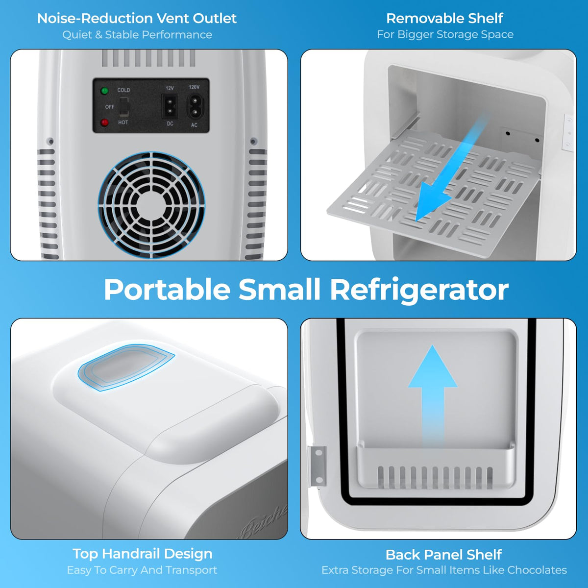 BEICHEN Mini Fridge, 4 L/6 Can Small Fridge for Bedroom, Car, Office, AC/DC