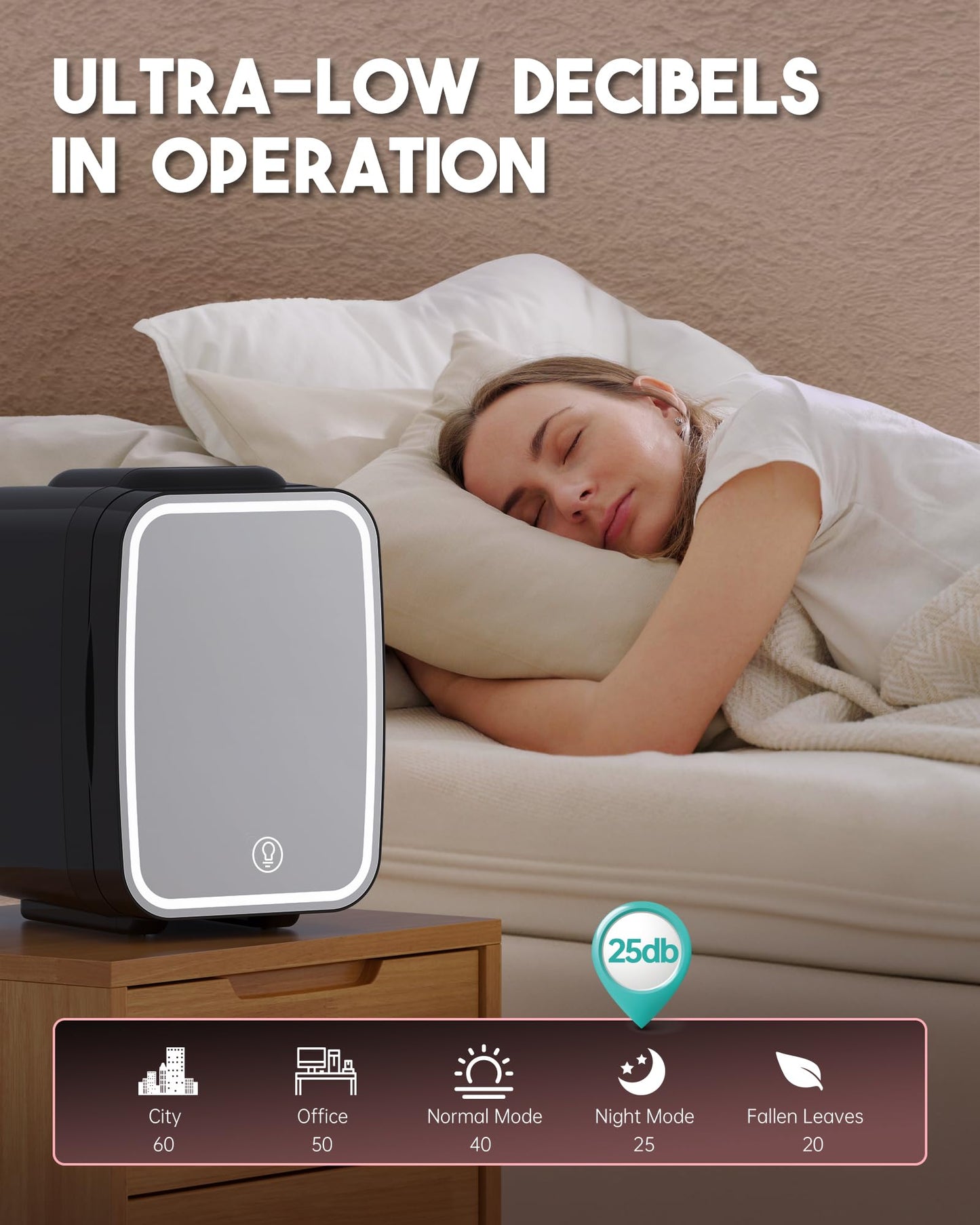 Black Skincare Fridge | Dimmable LED Mirror Mini Cooler for Vanity & Bedroom