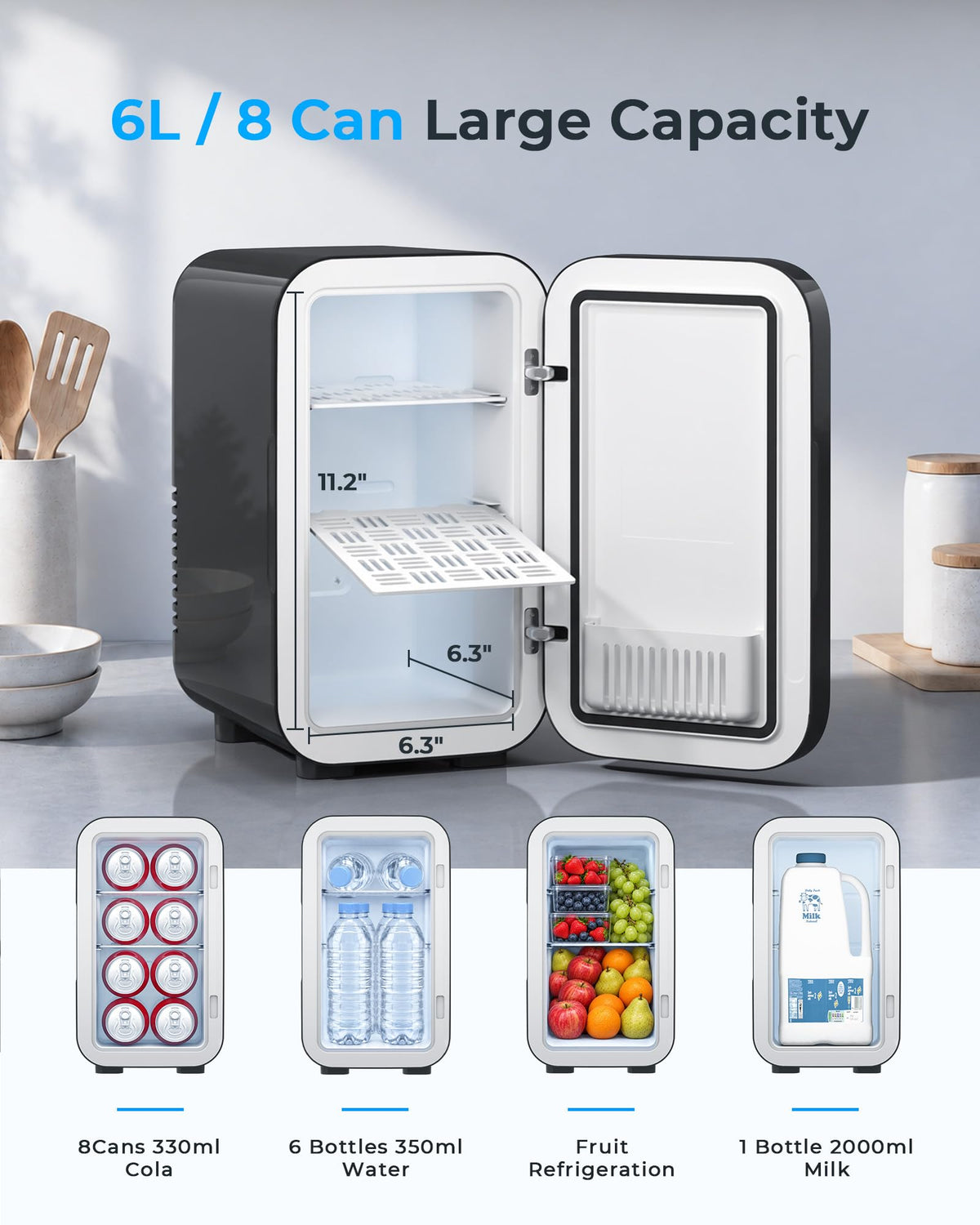 Mini Fridge, 6L/8 Can Portable Small Refrigerator Cool& Warm AC/DC