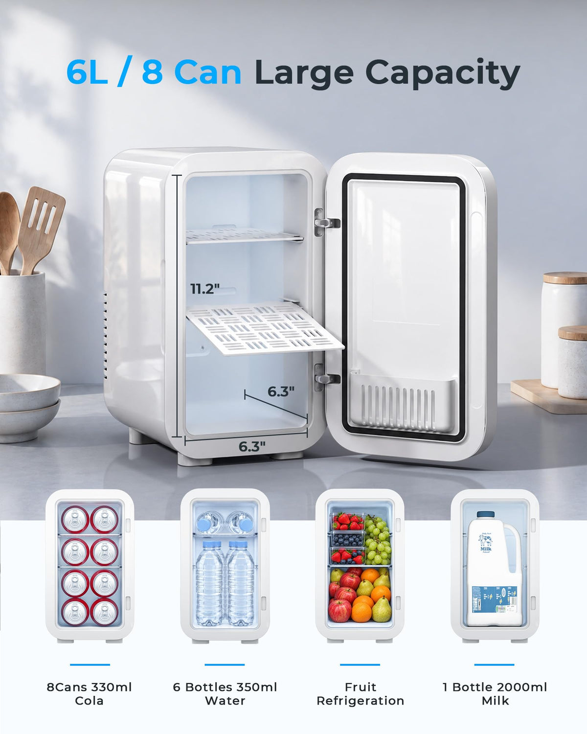 Mini Fridge, 6L/8 Can Portable Small Refrigerator Cool& Warm AC/DC