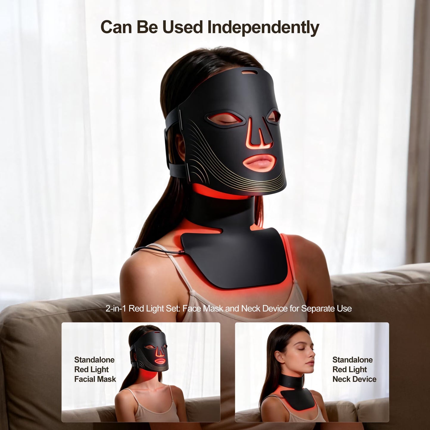 Morfone Red Light Therapy for Face and Neck, 4 Modes Face Mask Light Therapy with Neck Masks, 850nm Infrared & Red Light Mask for At-Home & Travel, Ideal Gift for Woman