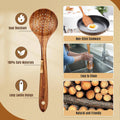 Anoak Wooden Spoons for Cooking - 7pc Wooden Kitchen Utensil Set made of Natural Solid Wood Material - Includes Spoons, Spatulas, Ladles, Strainer Spoon, Salad Fork, Mixing Spoon and Utensil Holder