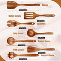Anoak Wooden Spoons for Cooking - 7pc Wooden Kitchen Utensil Set made of Natural Solid Wood Material - Includes Spoons, Spatulas, Ladles, Strainer Spoon, Salad Fork, Mixing Spoon and Utensil Holder